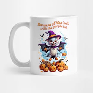 Funny Halloween bat lands on a pumpkin patch Mug